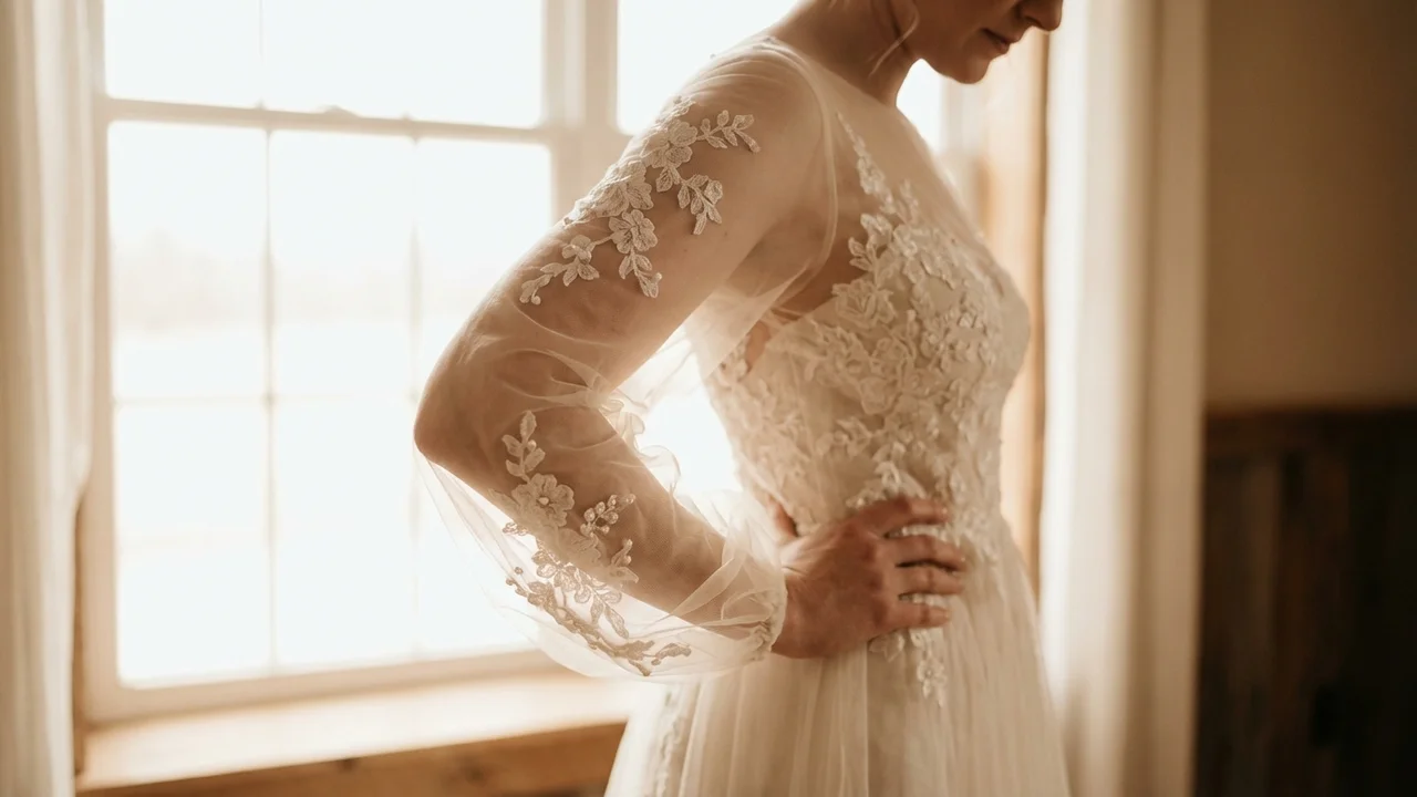 Sheer Sleeve Wedding Dresses - 1