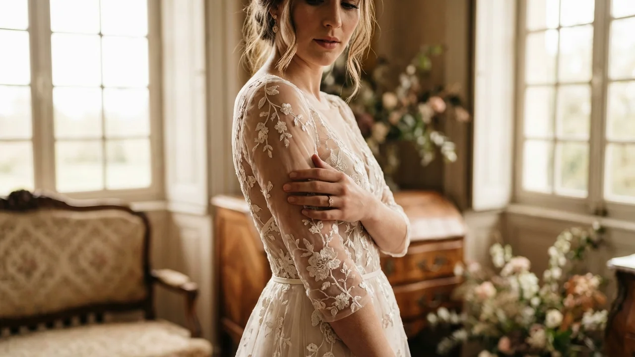 3/4 Sleeve Wedding Dresses - 1