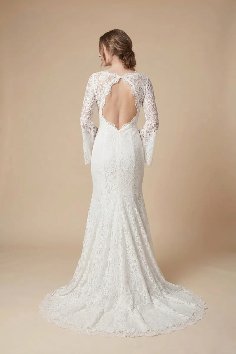 Arabella Bell Sleeve Lace Wedding Dress with Open Back - 2