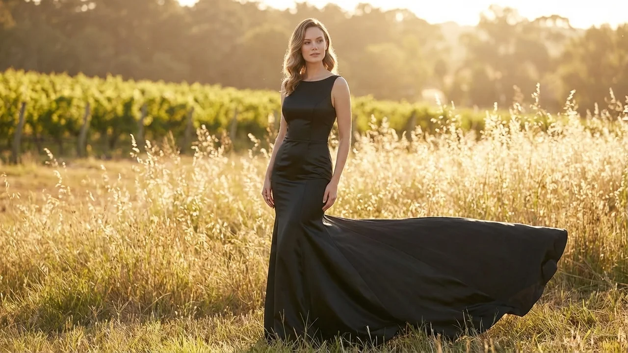 Black Satin Mermaid Wedding Dress with Train - 6