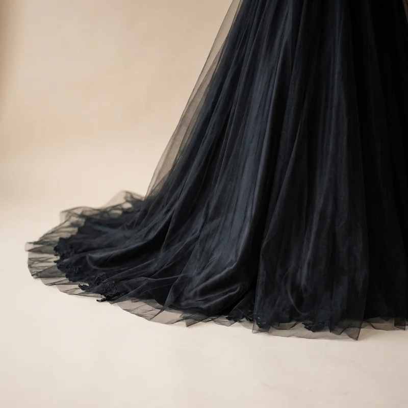 Black Tulle Ball Gown Wedding Dress - 4