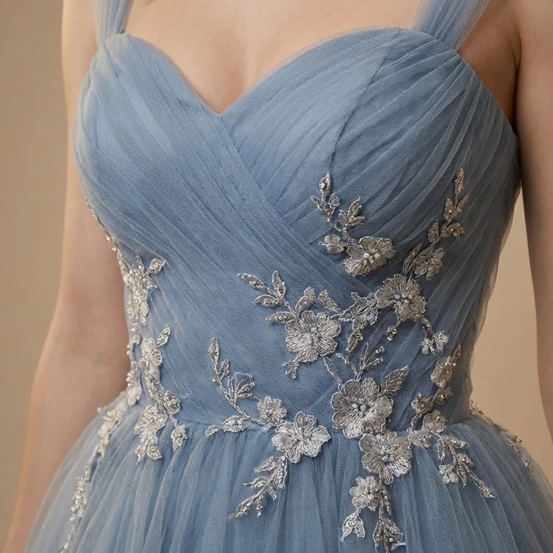 Starlight Blue Tulle Ball Gown Wedding Dress - 3