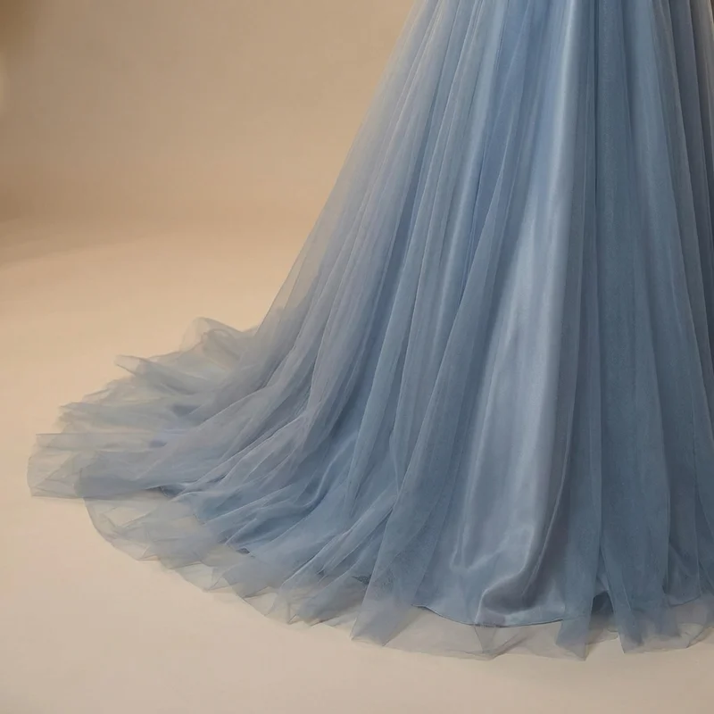 Starlight Blue Tulle Ball Gown Wedding Dress - 4
