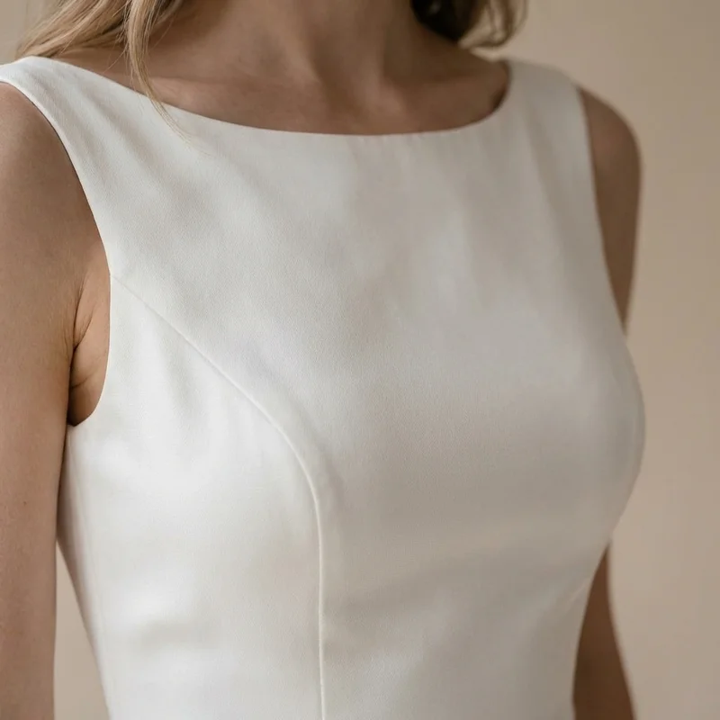 Genevieve Satin Boat Neck Column Wedding Dress - 3