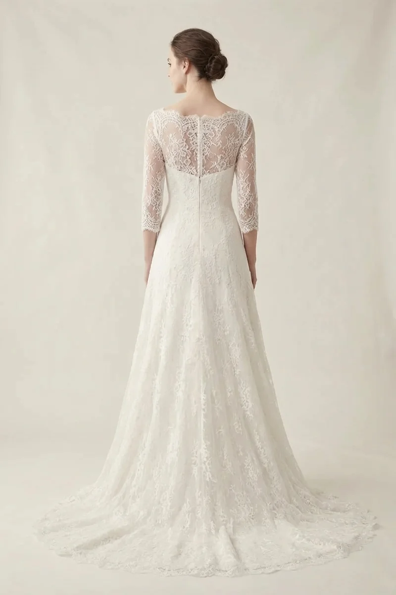 Colette Lace Boat Neck A-Line Wedding Dress - 2