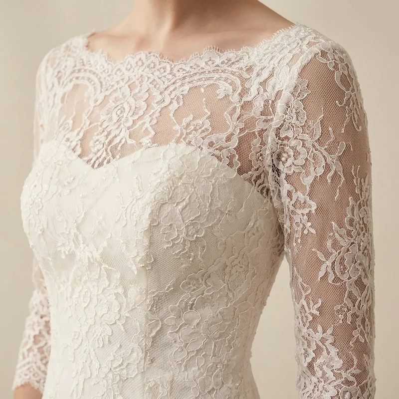 Colette Lace Boat Neck A-Line Wedding Dress - 3