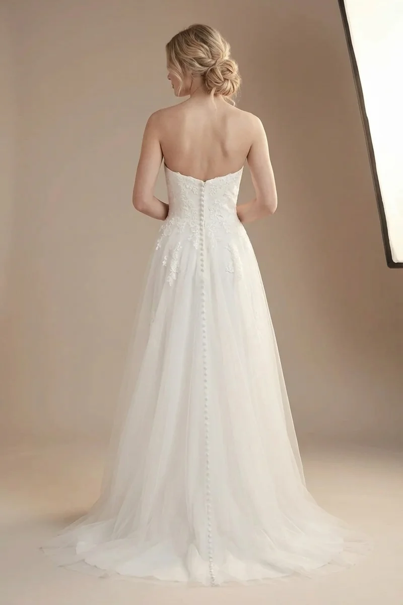 Tulle A-Line Button Back Wedding Dress - 2