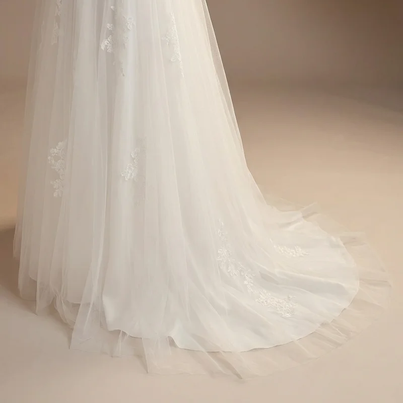 Tulle A-Line Button Back Wedding Dress - 4