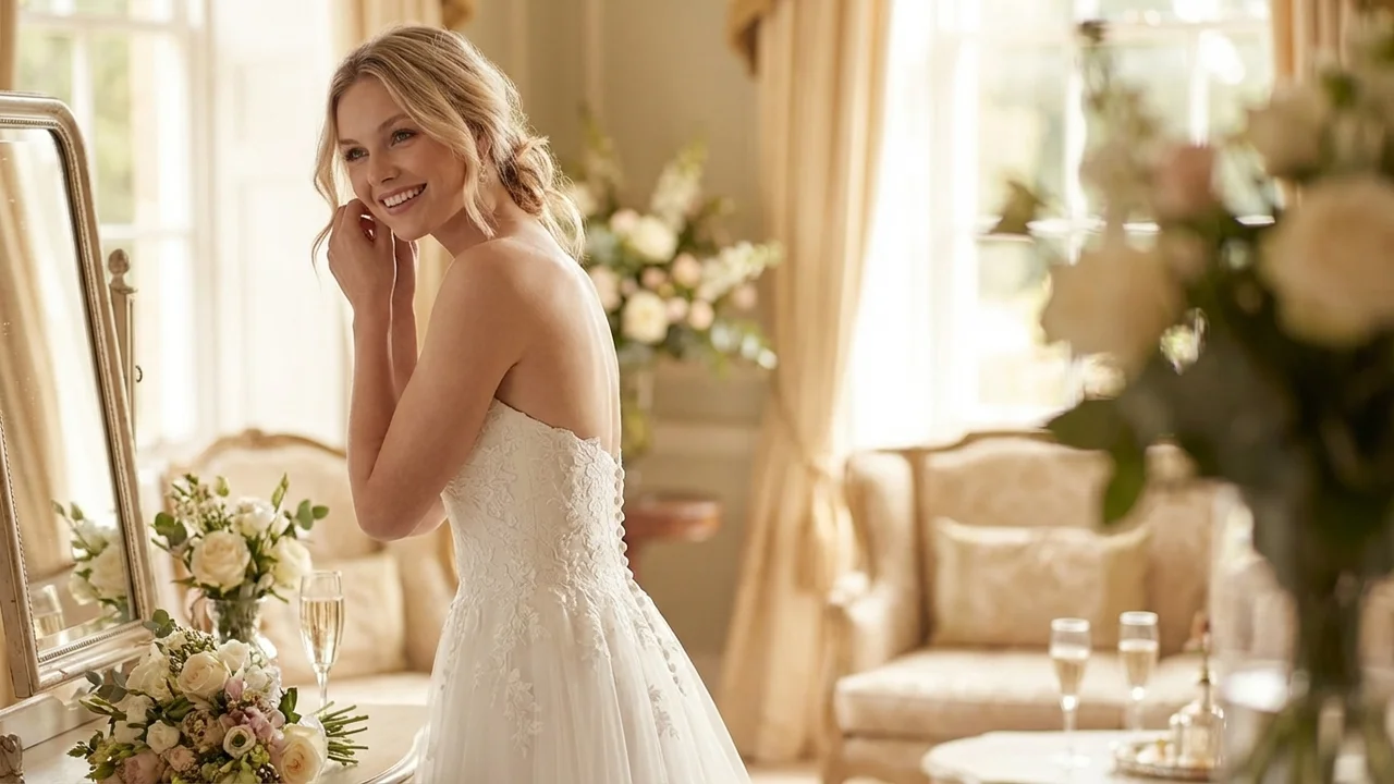 Tulle A-Line Button Back Wedding Dress - 5