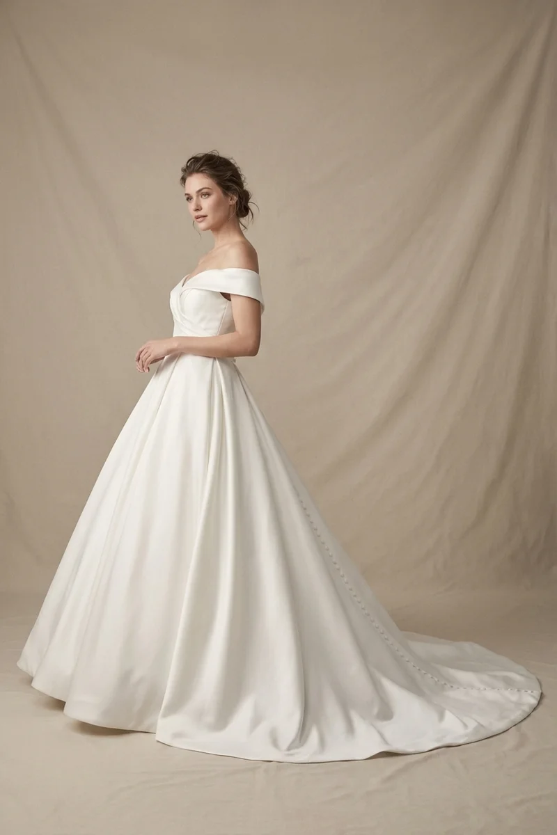 Satin Ball Gown with Button Back Detail - 1