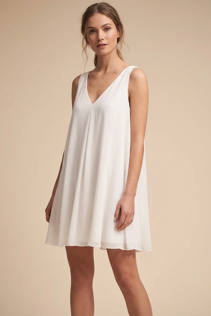 Relaxed Chiffon Mini Wedding Dress - 1