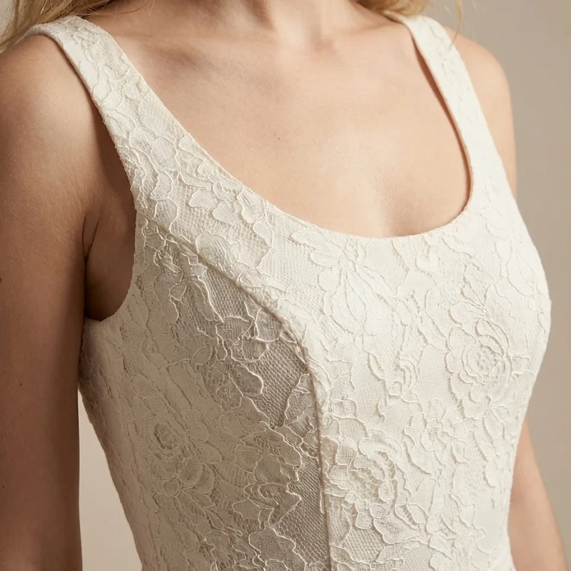 Cotton Lace Midi Casual Wedding Dress - 3