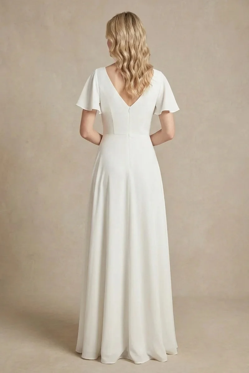 Flowy Crepe Wrap Casual Wedding Dress - 2
