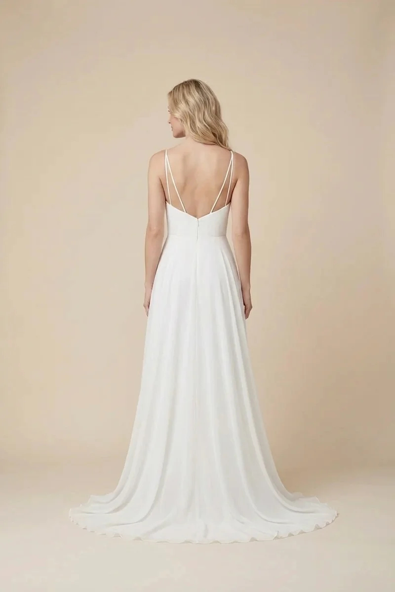 Flowy Chiffon Beach Wedding Dress with Spaghetti Straps - 2