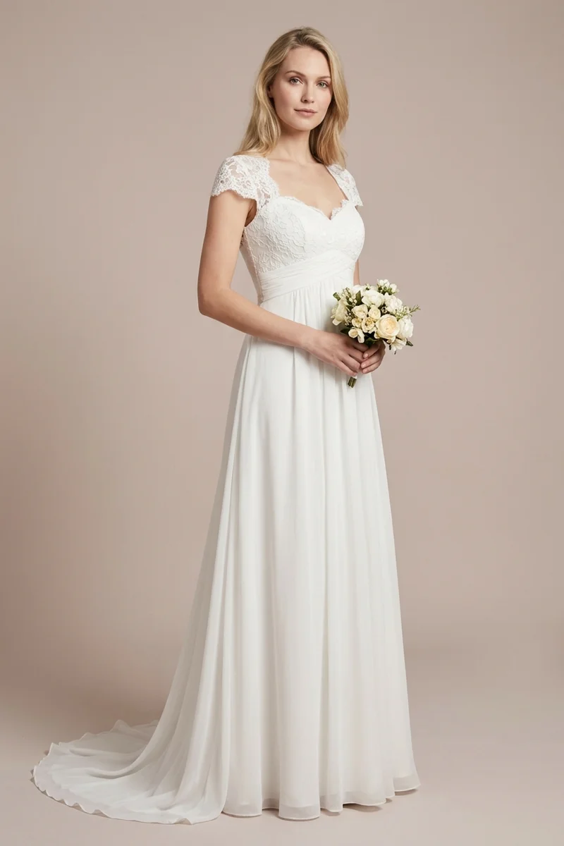Elegant Empire Waist Chiffon Wedding Dress with Lace Bodice - 1