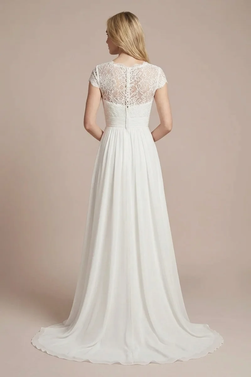 Elegant Empire Waist Chiffon Wedding Dress with Lace Bodice - 2