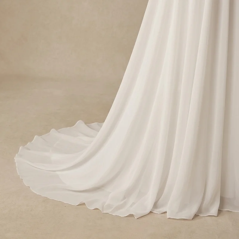 Flutter Sleeve Chiffon Wedding Dress with Ruched Bodice - 4