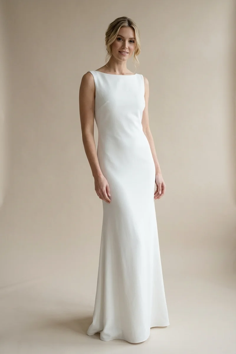 Clarity Crepe Sheath Wedding Dress - 1