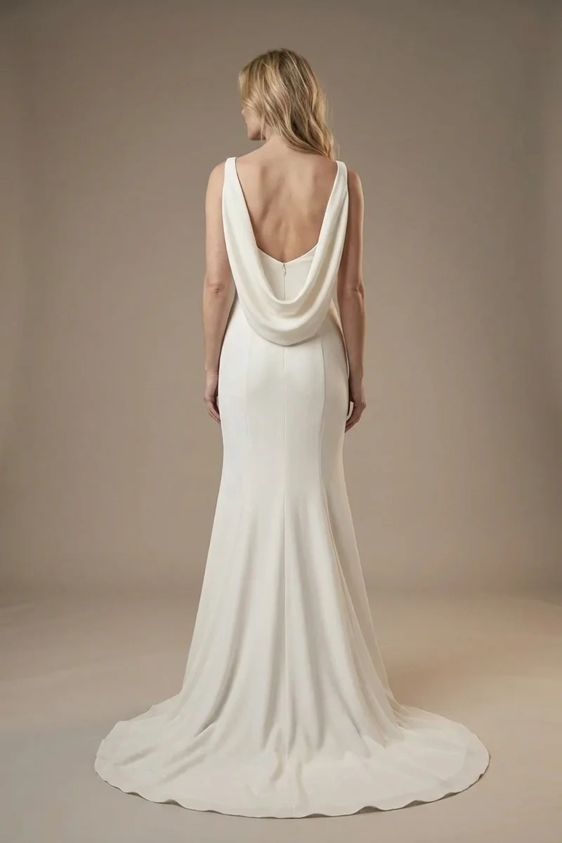 Eden Crepe Trumpet Wedding Dress with Cowl Back - 2