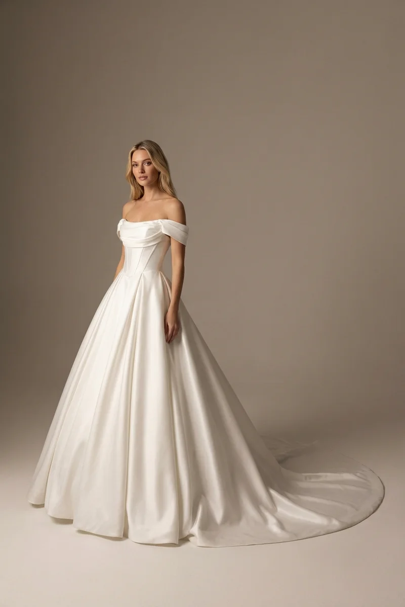 Empress Corset Satin Ball Gown Wedding Dress - 1
