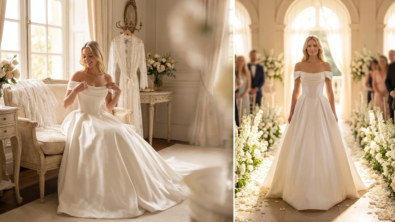 Empress Corset Satin Ball Gown Wedding Dress - 5