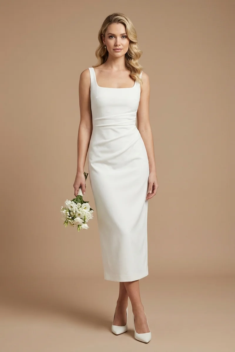 Crepe Midi Courthouse Wedding Dress - 1