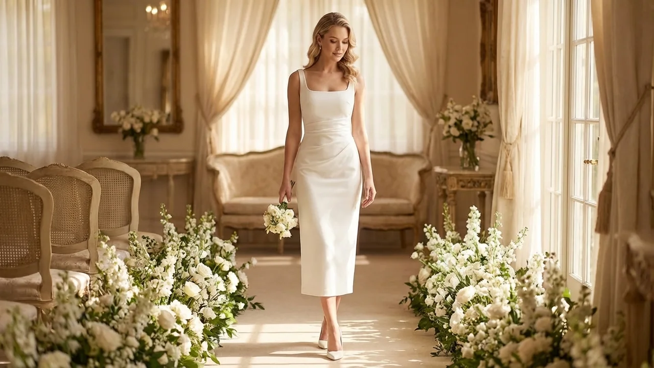 Crepe Midi Courthouse Wedding Dress - 5