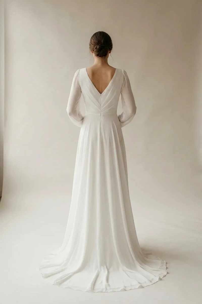 Chiffon Wrap Courthouse Wedding Dress - 2