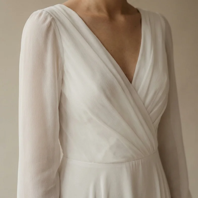 Chiffon Wrap Courthouse Wedding Dress - 3