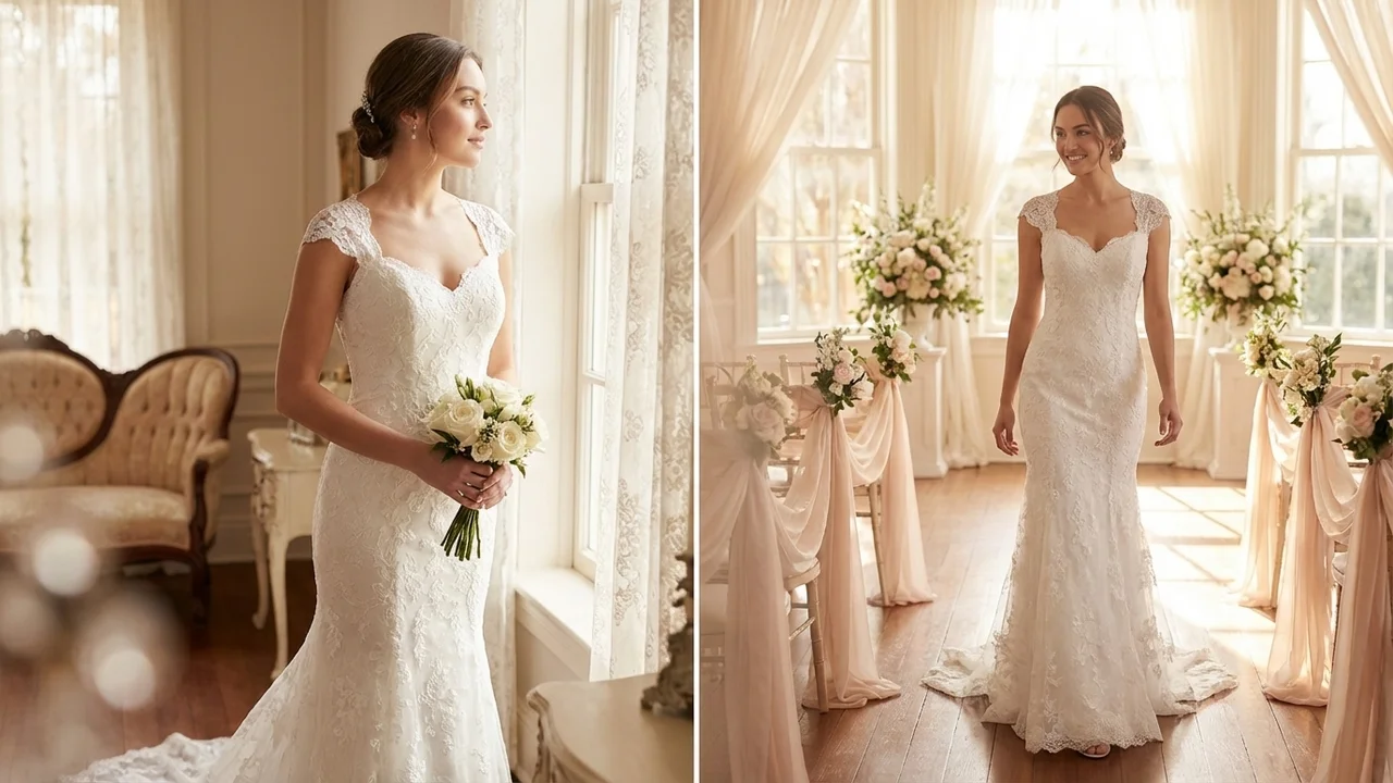 Vivienne Cap Sleeve Lace Mermaid Dress - 5