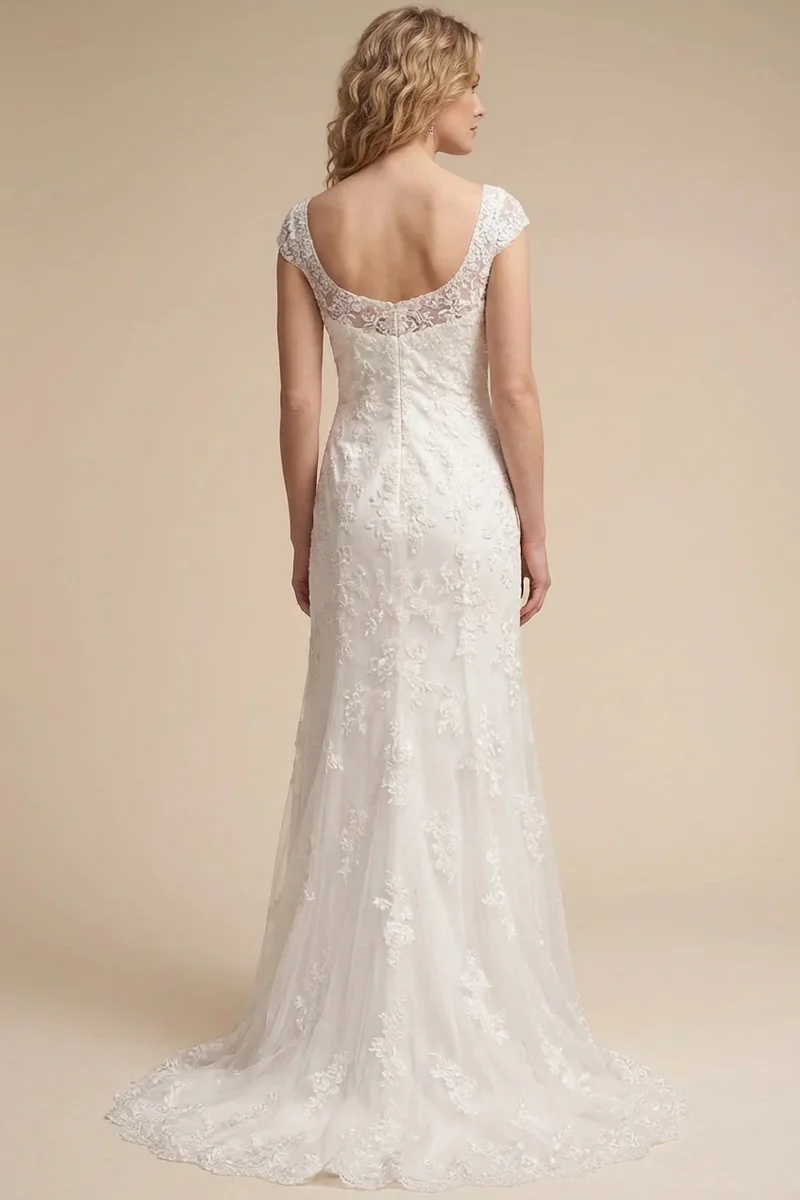 Aurora Elegant Embroidered Sheath Wedding Dress - 2