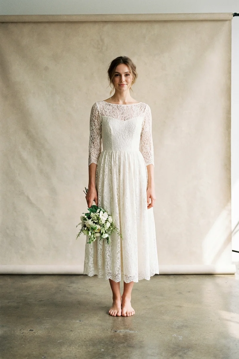 Romantic Lace Midi Elopement Dress - 1