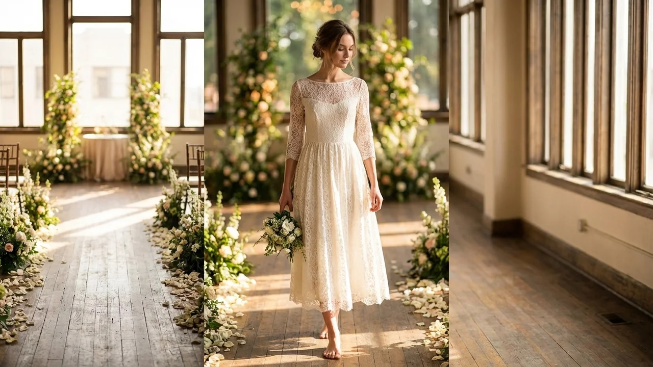 Romantic Lace Midi Elopement Dress - 5