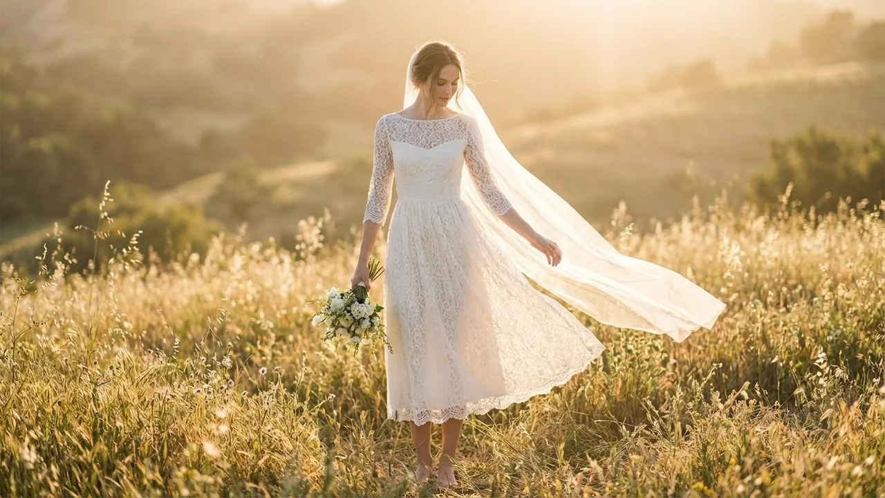 Romantic Lace Midi Elopement Dress - 6