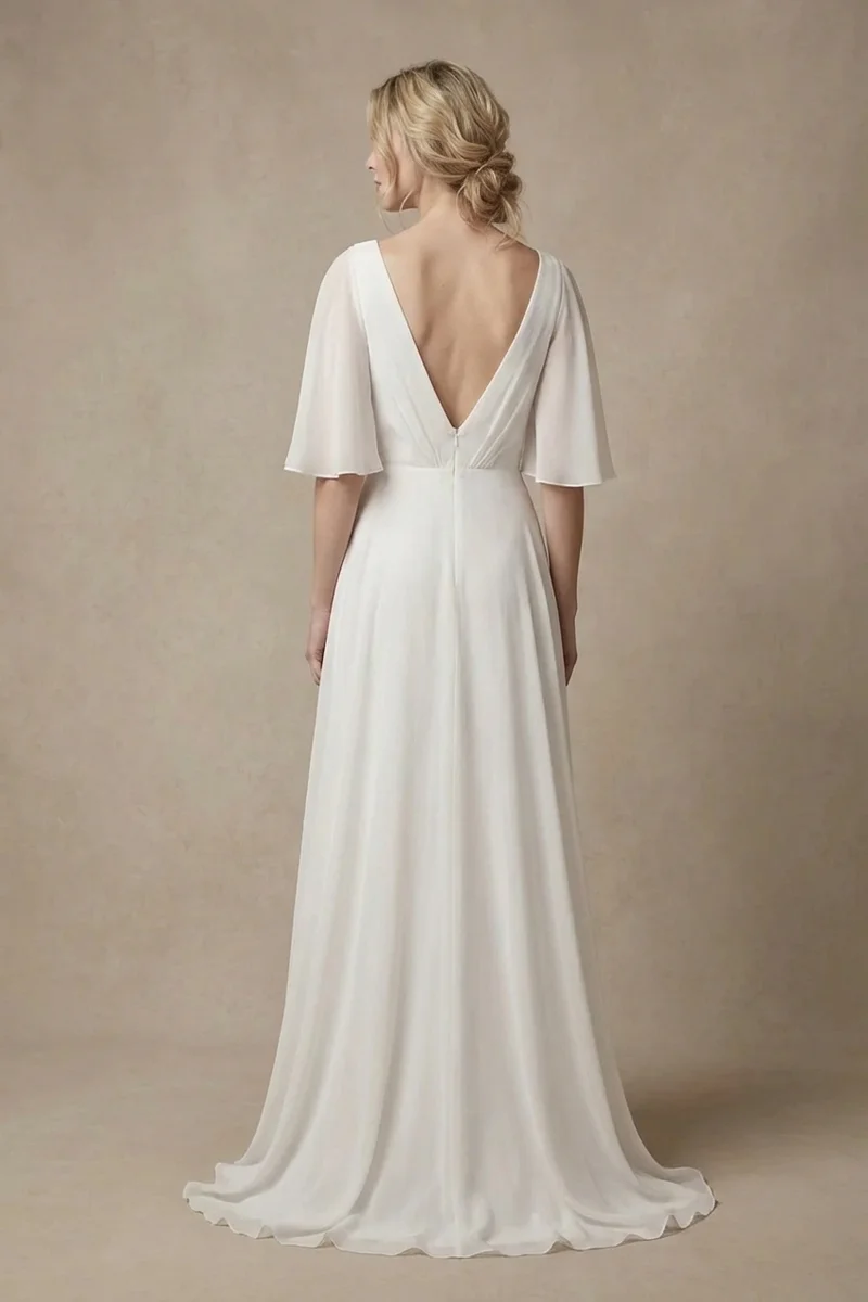 Chiffon Cape Sleeve Elopement Dress - 2