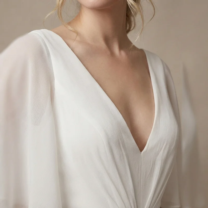 Chiffon Cape Sleeve Elopement Dress - 3