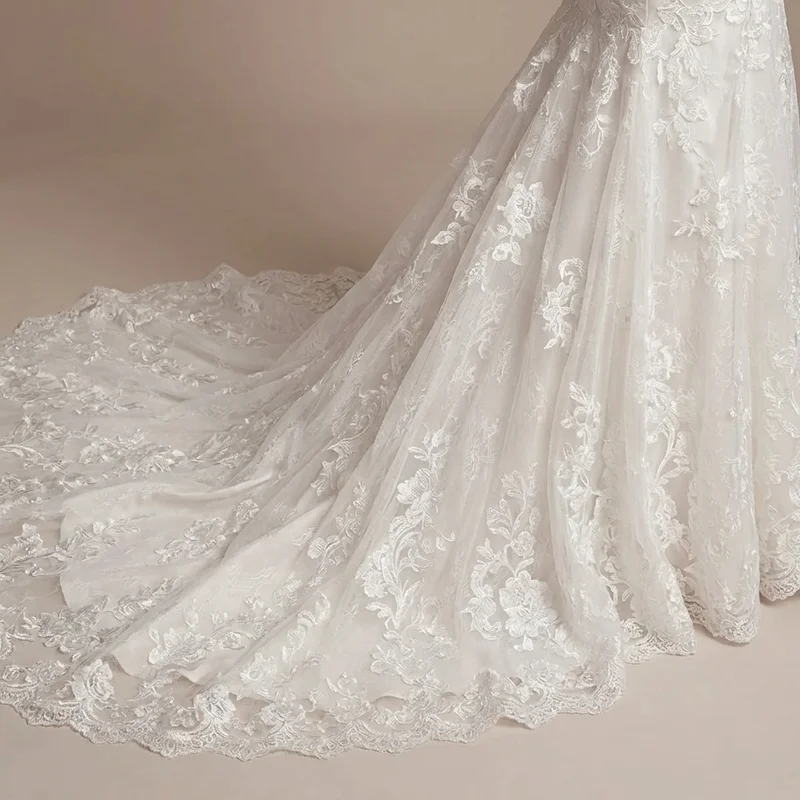 Embroidered Lace Mermaid Wedding Dress - 4