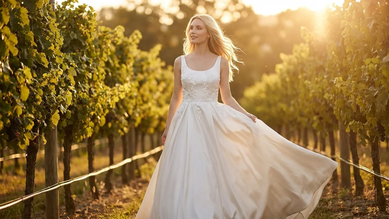 Embroidered Satin Ball Gown Wedding Dress - 6