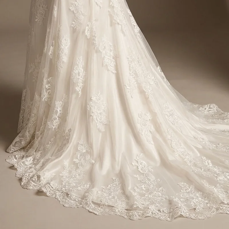 Fit and Flare Lace Wedding Dress with V-Neckline - 4
