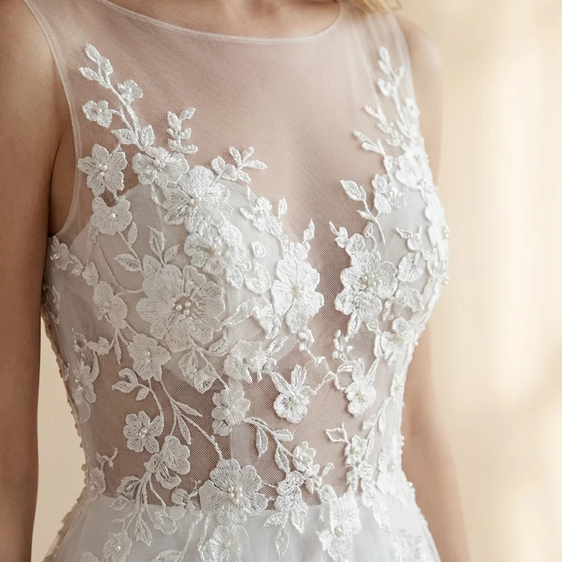 Floral Applique Tulle Wedding Gown - 3