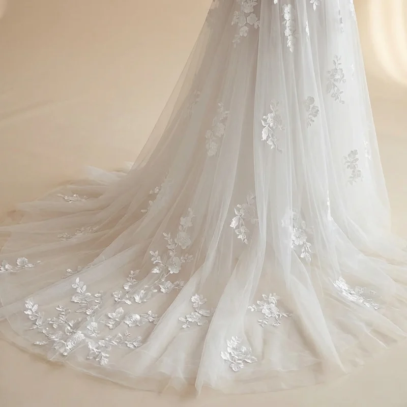 Floral Applique Tulle Wedding Gown - 4