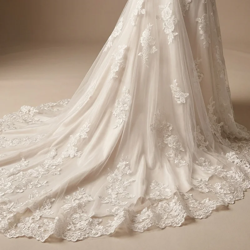 Floral Lace Fit and Flare Wedding Dress - 4