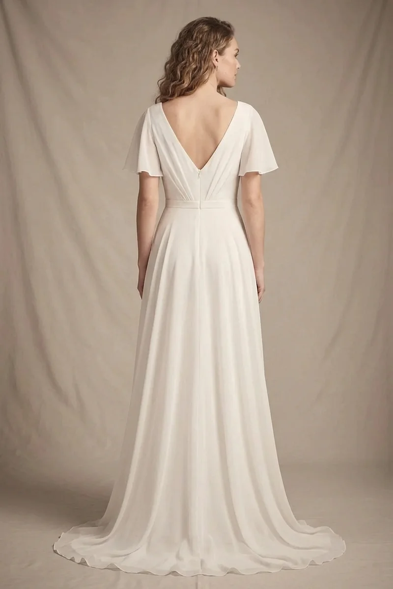 Flutter Sleeve Chiffon Wedding Dress - 2