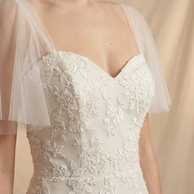 Flutter Sleeve Lace Fit and Flare Wedding Dress - 3