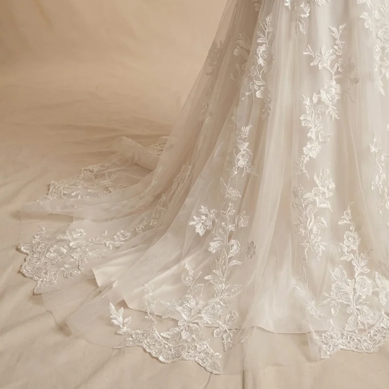 Flutter Sleeve Lace Fit and Flare Wedding Dress - 4