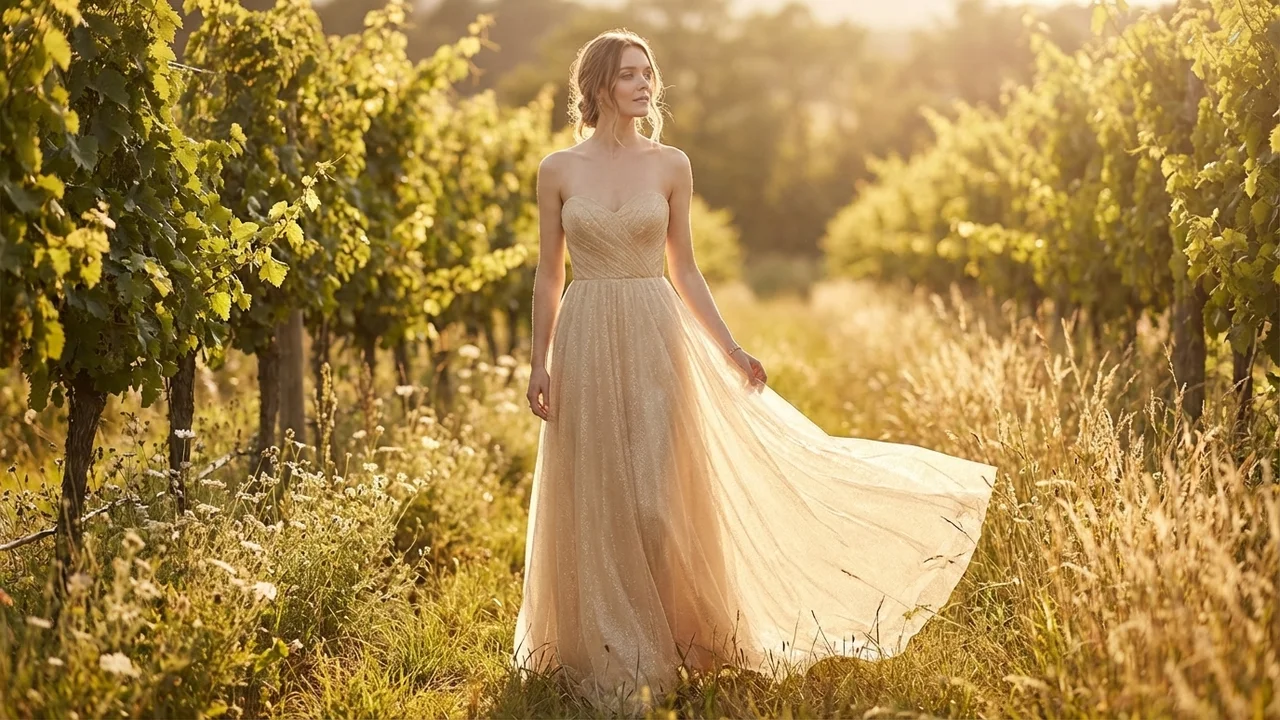 Aurelia Gold Shimmer A-Line Wedding Dress - 6