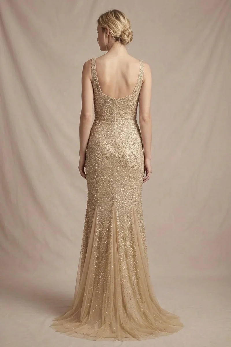 Celestine Gold Beaded Mermaid Wedding Dress - 2
