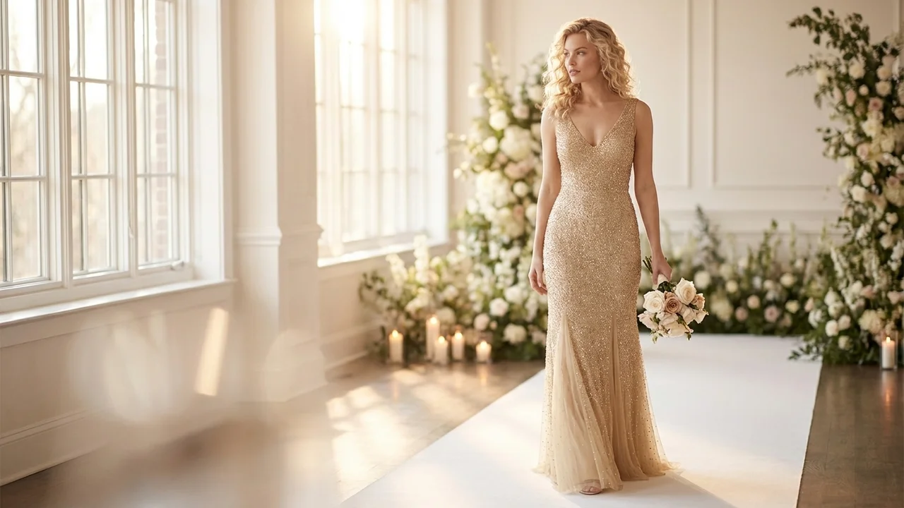 Celestine Gold Beaded Mermaid Wedding Dress - 5
