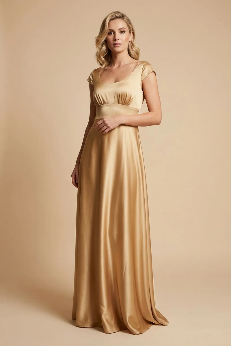 Seraphina Gold Satin Empire Waist Wedding Dress - 1