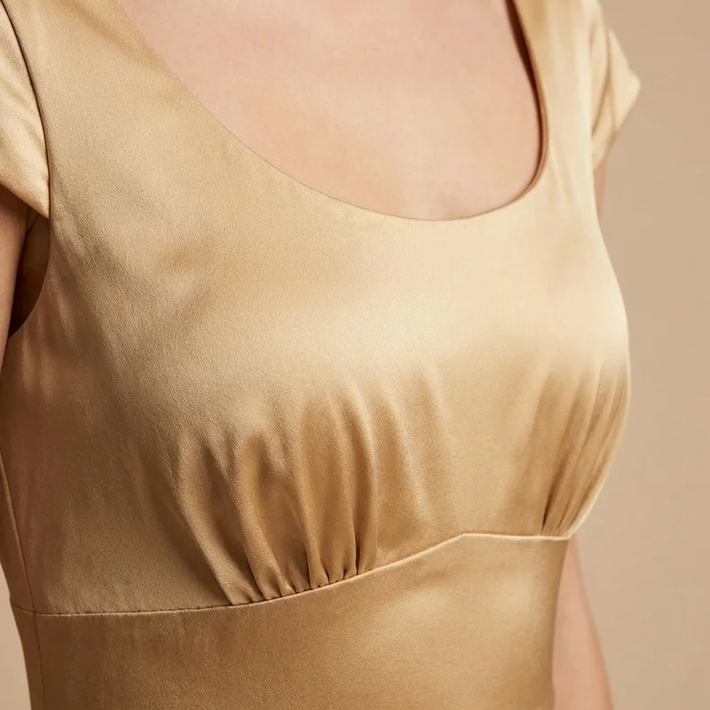 Seraphina Gold Satin Empire Waist Wedding Dress - 3